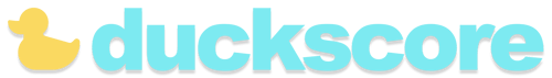 duckscore logo + word - horizontal - drop shadow - naples yellow & electric blue